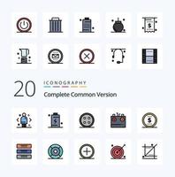 20 Complete Common Version Line Filled Color icon Pack like charging battery charging shirt button sewing vector