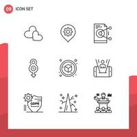 Pictogram Set of 9 Simple Outlines of cube female file symbol server Editable Vector Design Elements