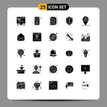 Group of 25 Solid Glyphs Signs and Symbols for location intelligent document cyber artificial Editable Vector Design Elements
