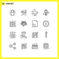 Modern Set of 16 Outlines and symbols such as transport balloon table air transport Editable Vector Design Elements