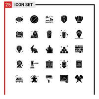 25 Thematic Vector Solid Glyphs and Editable Symbols of fins shield city security key Editable Vector Design Elements