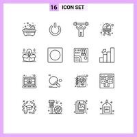 Set of 16 Modern UI Icons Symbols Signs for package vehicle fitness train public Editable Vector Design Elements