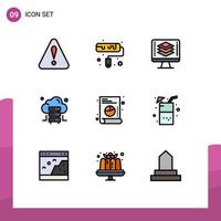 conjunto de 9 iconos de interfaz de usuario modernos símbolos signos para lista de bebidas compartir gráfico servidor elementos de diseño vectorial editables vector