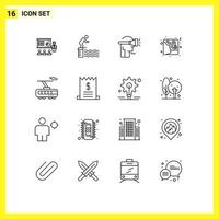 Pictogram Set of 16 Simple Outlines of day virtual reality jump technology head Editable Vector Design Elements