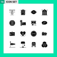 Group of 16 Solid Glyphs Signs and Symbols for globe real eye office building Editable Vector Design Elements