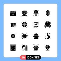 16 Universal Solid Glyphs Set for Web and Mobile Applications jug baking bulb school hand watch Editable Vector Design Elements