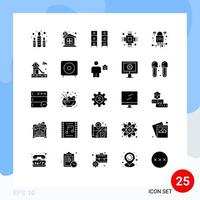 grupo de 25 signos y símbolos de glifos sólidos para equipos dispositivos de extracción eléctrica armario elementos de diseño vectorial editables vector