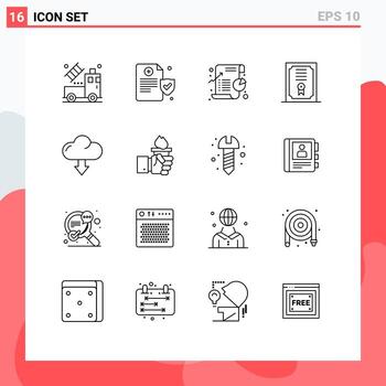16 Universal Outlines Set for Web and Mobile Applications down cloud chart diploma certificate Editable Vector Design Elements
