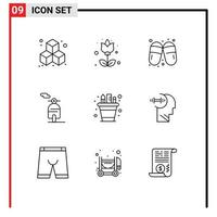 Set of 9 Commercial Outlines pack for pot pencil sauna pen transport Editable Vector Design Elements