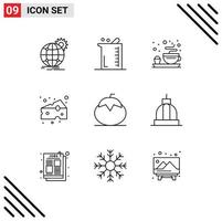 Universal Icon Symbols Group of 9 Modern Outlines of food food chemistry cheeses tea Editable Vector Design Elements