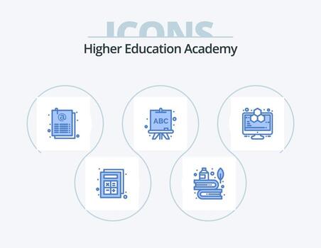 paquete de iconos azul academia 5 diseño de iconos. computadora. aprendizaje. tinta. junta. hoja vector
