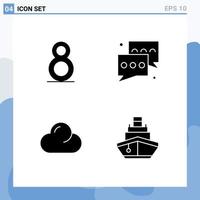 4 Thematic Vector Solid Glyphs and Editable Symbols of eight clouded bubble message cruise Editable Vector Design Elements
