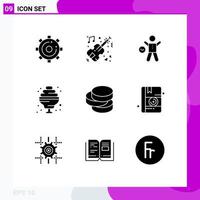 Set of 9 Commercial Solid Glyphs pack for cash food wedding cocktail health Editable Vector Design Elements