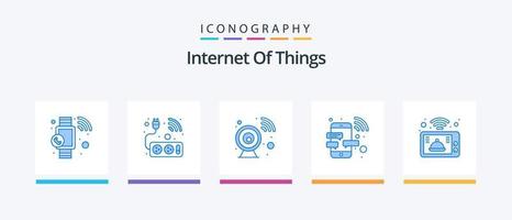 Internet de las cosas paquete de iconos azul 5 que incluye microondas. teléfono. cámara. mensaje. chat. diseño de iconos creativos vector