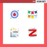 Pack of 4 Modern Flat Icons Signs and Symbols for Web Print Media such as bug money virus flag accessories Editable Vector Design Elements