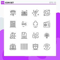 16 Universal Outline Signs Symbols of right arrow glass calculator recycle Editable Vector Design Elements
