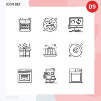 Modern Set of 9 Outlines Pictograph of food present update love sync Editable Vector Design Elements