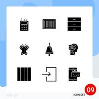 9 Creative Icons Modern Signs and Symbols of school bell drawer nature butterfly Editable Vector Design Elements