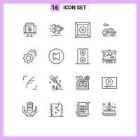 Universal Icon Symbols Group of 16 Modern Outlines of setting gear announcement transport delivery Editable Vector Design Elements