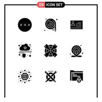 Set of 9 Modern UI Icons Symbols Signs for online data license to work connected id Editable Vector Design Elements