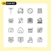 Set of 16 Vector Outlines on Grid for suitcase business deny vga cable Editable Vector Design Elements