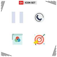 User Interface Pack of 4 Basic Flat Icons of pause target sign wallpaper marketing Editable Vector Design Elements