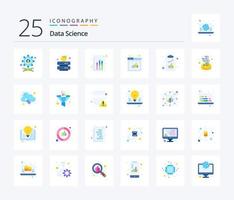 Data Science 25 Flat Color icon pack including check list. graph. server. web. analytics vector