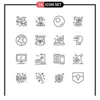 Mobile Interface Outline Set of 16 Pictograms of bag planet worker earth comment Editable Vector Design Elements