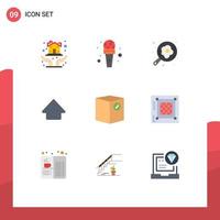 Modern Set of 9 Flat Colors Pictograph of commerce box camping upload arrow Editable Vector Design Elements