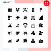 Mobile Interface Solid Glyph Set of 25 Pictograms of cooking document gear task checklist Editable Vector Design Elements