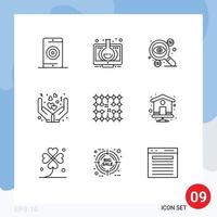 Pack of 9 Modern Outlines Signs and Symbols for Web Print Media such as hands care monitor taxes dollar Editable Vector Design Elements