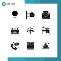 Group of 9 Solid Glyphs Signs and Symbols for computing board fitness signage open Editable Vector Design Elements