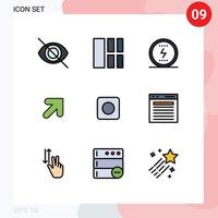 Group of 9 Modern Filledline Flat Colors Set for maximize app messenger right arrow Editable Vector Design Elements