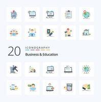 20 paquete de iconos de color plano de negocios y educación como presentación de estadísticas de transporte de cuenta de informe vector