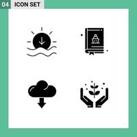 User Interface Pack of 4 Basic Solid Glyphs of sun download baking cloud farming Editable Vector Design Elements