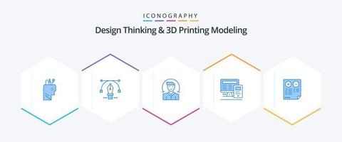 Design Thinking And D Printing Modeling 25 Blue icon pack including cons. calculatre. user. education. computer vector
