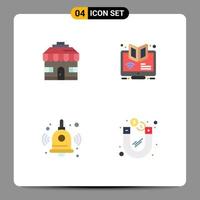 Modern Set of 4 Flat Icons Pictograph of building back to school elearning webinar bell Editable Vector Design Elements