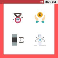 Group of 4 Flat Icons Signs and Symbols for award data feminism money analysis Editable Vector Design Elements