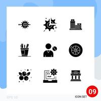 Pack of 9 creative Solid Glyphs of desk office wheel appartment estate Editable Vector Design Elements