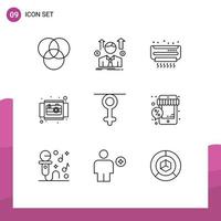 Set of 9 Vector Outlines on Grid for queen gender conditioner view ecommerce Editable Vector Design Elements