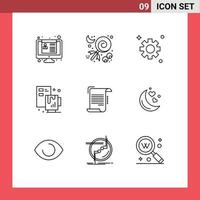 9 Universal Outlines Set for Web and Mobile Applications note document gear file process Editable Vector Design Elements