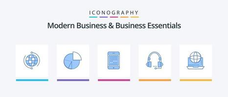 Modern Business And Business Essentials Blue 5 Icon Pack Including digital. computer. business. phone. pie. Creative Icons Design vector