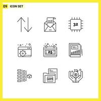 Modern Set of 9 Outlines and symbols such as christmas seo chip dashboard hardware Editable Vector Design Elements