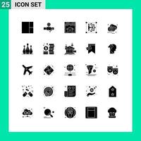 Mobile Interface Solid Glyph Set of 25 Pictograms of setting cog wheel sell edit website Editable Vector Design Elements