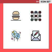 Set of 4 Modern UI Icons Symbols Signs for burger event usa protection compose Editable Vector Design Elements