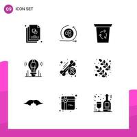 Set of 9 Commercial Solid Glyphs pack for bone light recycle been person idea Editable Vector Design Elements