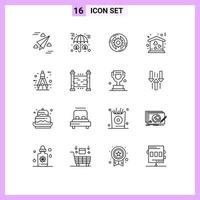 conjunto de pictogramas de 16 contornos simples de elementos de diseño de vectores editables de protección de la casa de mudanzas