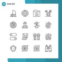 Mobile Interface Outline Set of 16 Pictograms of future of money ideas world development coding Editable Vector Design Elements