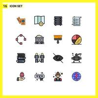 Modern Set of 16 Flat Color Filled Lines Pictograph of path file data storage list check Editable Creative Vector Design Elements