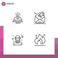 Line Pack of 4 Universal Symbols of dinner promotion love campaign employee Editable Vector Design Elements